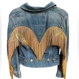 Levi Denim Jacket with Gold Crystal Fringe